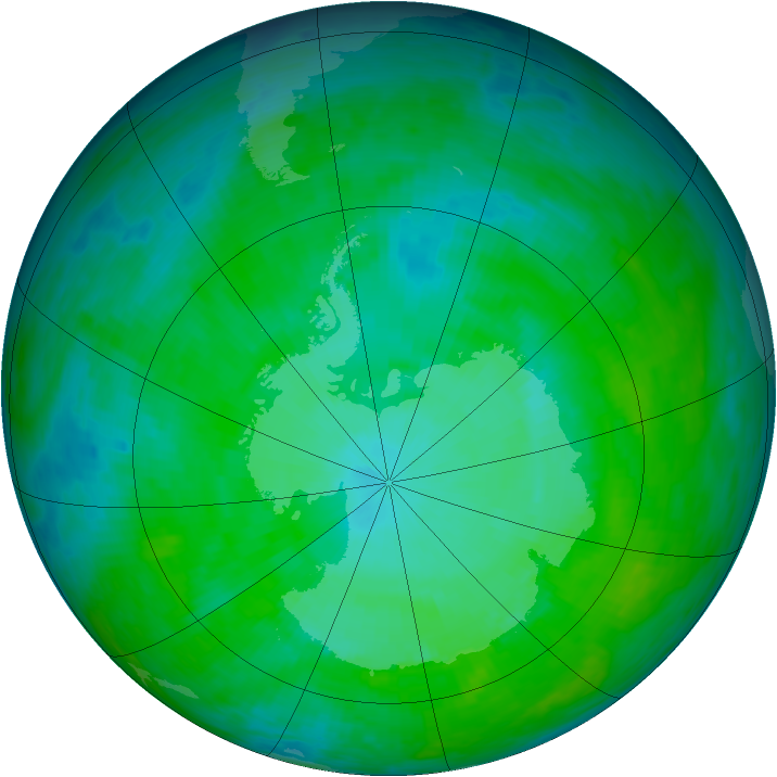 Antarctic ozone map for 19 December 1992